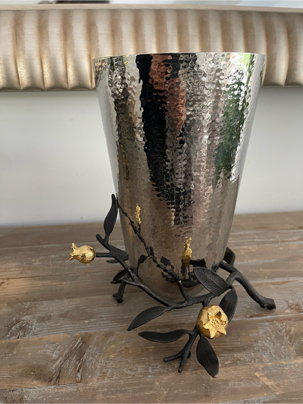 Michael Aram Hammered Silver Vase with Gold Pomegranate Accents